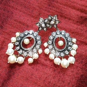 NWT Semi-Precious Rhodium/Diamond/Pearl Earrings!